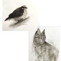 Dibujo al Carbón de un pájaro y gato a mi Estilo!. Design, Artes plásticas, e Desenho projeto de José Pablo Bernal Monrroy - 01.09.2026