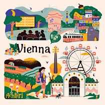 Vienna, Austria - My project for course: Vector Illustration for Vibrant Compositions . Un progetto di Illustrazione vettoriale, Illustrazione digitale e Disegno digitale di Volha Frantsouzowa - 22.09.2026