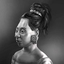 Reconstrucción artística forense del rostro de una adolescente maya sacrificada y un joven de cuerpo entero . Arte plastice de Érika Meijide Jansen - 01.12.2017