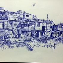 Paisaje urbano con lapicero y colores. Un proyecto de Creatividad, Dibujo artístico y Dibujo realista de Sara DeColores - 22.01.2020