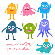 Monster Parade. Een project van Ontwerp van accessoires, Speelgoedontwerp, Productontwerp, Traditionele illustratie, Digitale illustratie, Kinderillustratie y Patroonontwerp van Isabel Pozo Montero - 23.11.2020