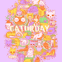 Caturday Doodle. Vector Illustration, and Digital Illustration project by Melina Díaz - 01.31.2021