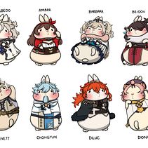 Chonky bunnies - Genshin Impact. Design, e Design de personagens projeto de Ethel Chan - 24.11.2021