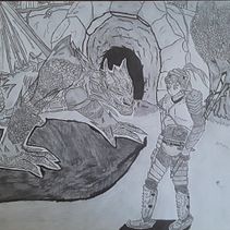 cara peitando um dragão. Un proyecto de Ilustración tradicional, Dibujo a lápiz y Dibujo de Joaquim Pains - 28.03.2022