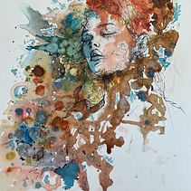 Mi proyecto del curso: Retrato experimental con tinta, alcohol y té. Un proyecto de Bellas Artes, Pintura, Dibujo e Ilustración con tinta de carmen_dmc - 15.03.2023