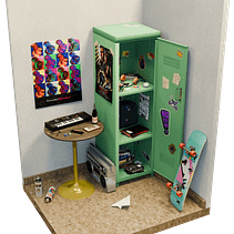 80s Boy School Locker. Een project van 3D, Grafisch ontwerp, 3D-animatie y  3D-modellering van Emanuele Rucci - 16.04.2024