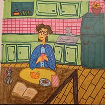 Autoritratto a colazione. Un proyecto de Bocetado, Creatividad, Dibujo, Ilustración tradicional, Pintura a la acuarela, Pintura gouache y Sketchbook de Francesca Garbarino - 05.01.2025