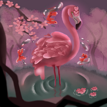 Flamingo e Cerejeiras. Design de personagens, Ilustração digital, Desenho e Ilustração tradicional projeto de Pedro Afonso Neves dos Santos - 28.03.2025