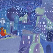 wpatrywanie się w gwiazdy w nocy, gdy gigantyczne miasto wypełniają marzenia. Projekt z dziedziny Trad, c, jna ilustracja,  R, sunek, Stor, telling i Ilustracje dla dzieci użytkownika Ellen Lambrichts - 30.06.2025