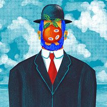 El hijo de Mandarino: reinterpretación caribeña de Magritte.". Un proyecto de Ilustración digital de jhon david ramirez arroyo - 01.10.2025