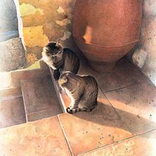 Cats and garden realistic portrait drawing