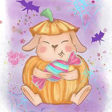 Dulce conejito en disfraz de calabaza 