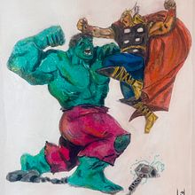 Pintura acrílica Hulk vs Thor 