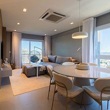 Fotografia de um apartamento decorado para venda.