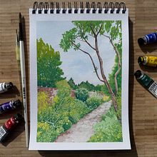English garden gouache painting