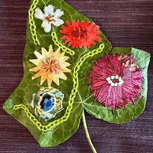 Raw Edge Fabric Embroidery on Ivy Leaf