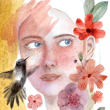 Girl and humming bird