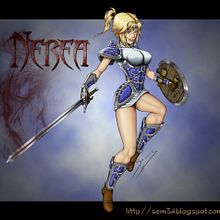 La Valquiria Nerea.. Design, Traditional illustration, and Advertising project by Sem Casas Humanes - 10.25.2010