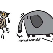 un elefante jugando con un pájaro. Design, and Traditional illustration project by mònica ramoneda aiguadé - 04.17.2013