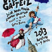 Cartel Fiestas en Honor de la Virgen Blanca (2013) . Un proyecto de Ilustración tradicional y Publicidad de Adrián Izquierdo - 28.05.2013