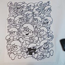 Mural de mas de 1000 personajes sobre el mundo del comic ,animacion y el videojuego hoy :101 pitufos . Traditional illustration project by david alcala cerrada - 01.14.2014