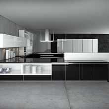 Cocina 3D negra. 3D, Interior Architecture, Interior Design, Furniture Design, and Making project by Elena Cobos - 01.29.2012