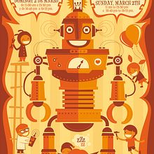 Poster para el Taller Infantil de Robots Pitarque Robots. Un proyecto de Diseño de personajes, Diseño gráfico e Ilustración tradicional de Leone - 24.02.2014