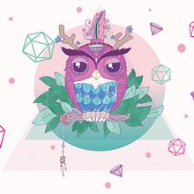 Búho Hippie. Un proyecto de Diseño de personajes, Diseño gráfico, Pintura, Animación e Ilustración tradicional de Trixie V - 05.05.2014