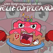 Tarjeta de cumpleaños Tarta Furiosa. Projekt z dziedziny Design, Projektowanie postaci, Projektowanie graficzne, Trad, c i jna ilustracja użytkownika Pablo Fernandez Diez - 01.06.2014