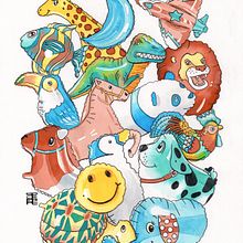 Globos de animales · acuarela. Fine Arts, Traditional illustration, and Painting project by Natalia Vallès López - 07.30.2014