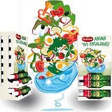 CARBONELL |  Campaña "Anima tus ensaladas". Ilustración vectorial para gran formato.  Diseño expositor y dirección de arte Chilli Design.. Un progetto di Illustrazione tradizionale e Packaging di Juanma García Escobar - 07.08.2014