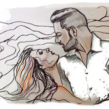 Daniel y Desirée bachata. Fine Arts, and Traditional illustration project by Tatiana García - 09.22.2014