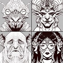 Sketchbook: Symmetrical Portraits - 01. Un progetto di Illustrazione tradizionale, Character design e Progettazione di giochi di Elola illustrator - 07.11.2014