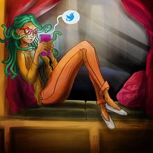 Medusa tweets. Traditional illustration project by Carlos Méndez Tello - 03.11.2014