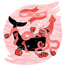 cachalote, calamar fight!!. Un projet de Illustration traditionnelle de Dani Blanc - 18.01.2015