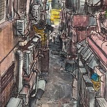 Callejón en Hong Kong, sketch urbano. Traditional illustration, and Painting project by Adolfo Arranz - 03.09.2015