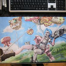 Jinx's playmat. Design, Traditional illustration, and Painting project by Sara C. Rodríguez - 03.21.2014