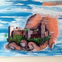 Esmalte sintético brillante sobre tablero aglomerado "Alhambra de Granada sobre la mano de Alá". Painting project by Dani Mercado - 06.11.2010