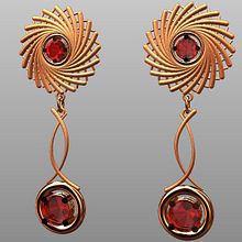 Necklace and earrings. Red gold and ruby. . Desain Perhiasan proyek oleh Santi Casanova González - 06.25.2015
