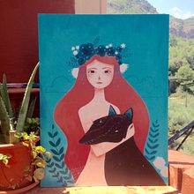 Lady and Wolf - WIP acrylic. Fine Arts, Traditional illustration, and Painting project by Lydia Sánchez Marco - 08.05.2015