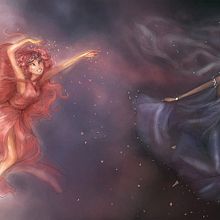 Eos y Selene. Character Design, and Traditional illustration project by Andrea Arbeteta - 08.30.2015