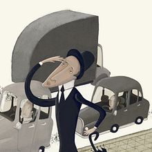 Ilustración hombre en la ciudad Albert Pinilla. Traditional illustration project by Albert Pinilla Ilustrador - 09.28.2015