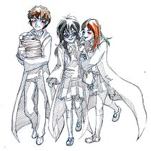 Hermione, Harry y Ron (GenderBender) . % Noelia Martín Cardona tarafından hazırlanan Karakter Tasarımı, Geleneksel illüstras, Ve on projesi - 09.29.2015