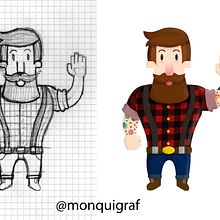 Proceso de coloreado de un personaje Leñador Hipster en Illustratrator. Design, and Traditional illustration project by Javi Rodríguez - 11.16.2015