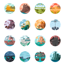 Game of Thrones landscapes - Illustrated icon set. Un projet de Cinéma, vidéo et télévision, Direction artistique, Illustration traditionnelle , et Design graphique de Lucía Gómez Alcaide - 08.12.2015