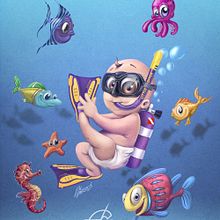 Bebé buzo. Traditional illustration project by Martin Mariano Hernandez Tena - 12.14.2015