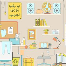 Habitación de un Diseñador. Graphic Design, and Traditional illustration project by María Ester Izquierdo Guillamot - 01.08.2016
