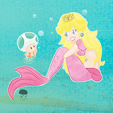 Princess Mermaid Peach. Character Design, and Traditional illustration project by Alana García Ortega - 02.14.2016