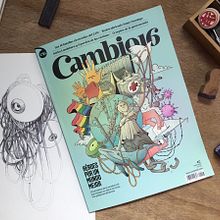 Portada de Cambio 16. (Curso Domestika). Un progetto di Design editoriale e Illustrazione tradizionale di Óscar Lloréns - 07.03.2016