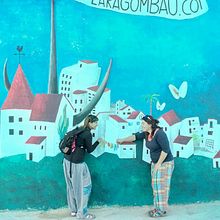 MURAL AL PARQUE INFANTIL, EN LAS CASAS DE ALCANAR (TARRAGONA). Street Art, Fine Arts, Character Design, Traditional illustration, and Painting project by Lara Gombau - 10.14.2016